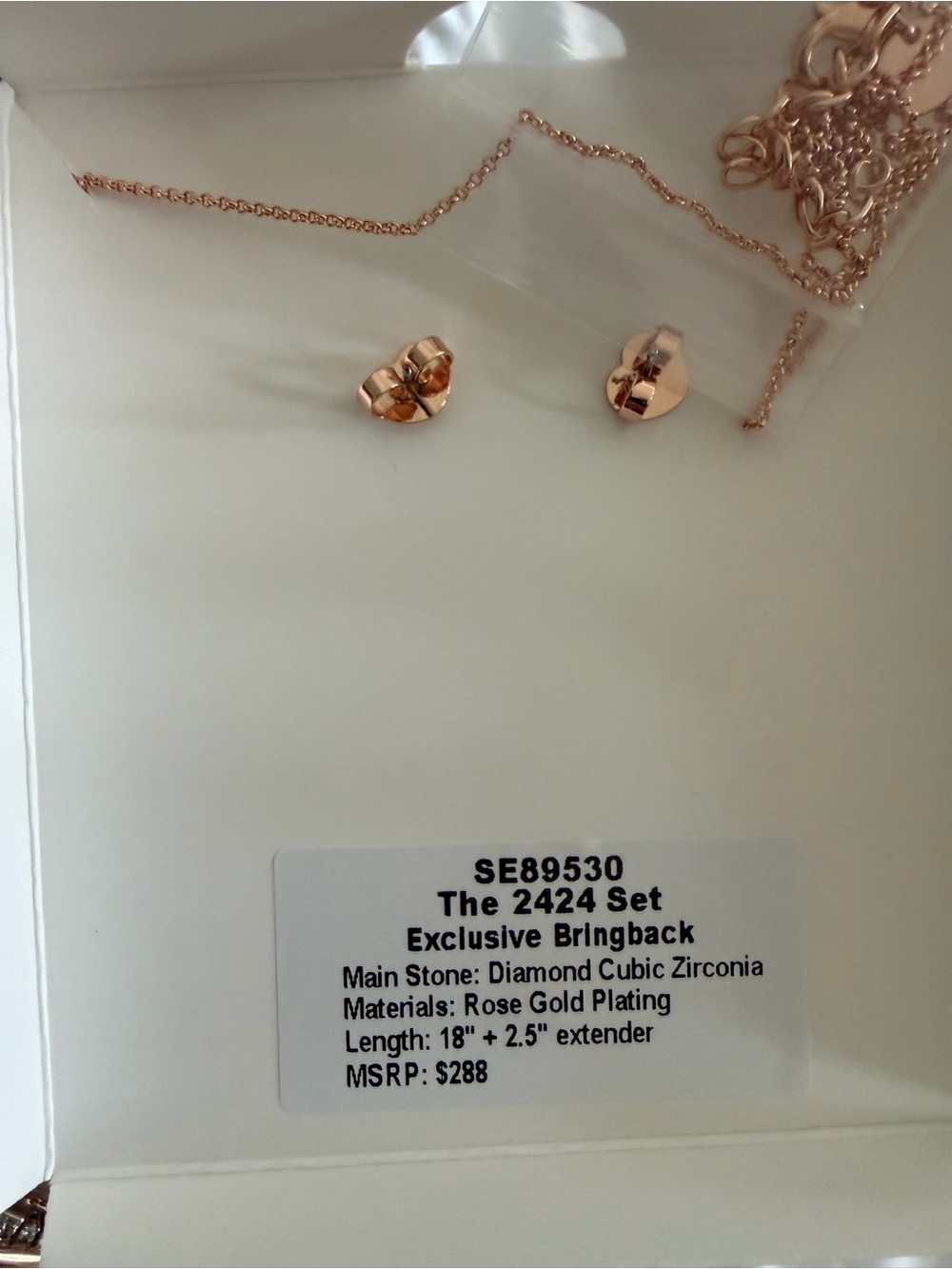 2424 Rose Gold Oval Pendant Necklace and Earring Set - Picture 3 of 3